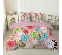 phonxia Couette 90x190 Enfant, Fleur Rose Couette Legere, Feuilles Couette Tempérée 4 Saisons - Couette Imprimée 1 Personne, Couette sans Houss et 2 Taies d'oreiller 65x65 cm S13