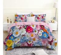 phonxia Couette 90x190 Enfant Fleurs Multicolores Imprimée Tempérée 4 Saisons Réversible sans Housse Literie Romantique Floral Girly Vif - Edredon Légère Duvet 1 Personne avec 2 Taies d'oreiller V80