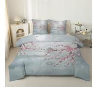 phonxia Couette 90x190 Enfant Motif Fleurs de Cerisier Roses Legere, Style Japonais Tempérée 4 Saisons - Couette Imprimée 1 Personne sans Houss et 2 Taies d'oreiller 65x65 cm Bleu Clair C22