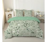phonxia Couette 90x190 Enfant Plantes à Feuilles Imprimée Tempérée 4 Saisons Réversible sans Housse Luxe - Duvet 1 Personne - Edredon Imprimée et 2 Taies d'oreiller 65x65 cm Vert C120