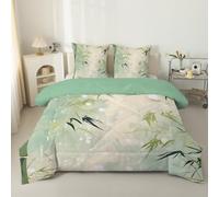 phonxia Couette 90x190 Enfant Plantes à Feuilles Vertes Legere, Vintage Tempérée 4 Saisons - Couette Imprimée 1 Personne sans Houss et 2 Taies d'oreiller 65x65 cm Impression Printemps-été C80