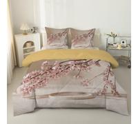 phonxia Couette Imprimée Branches Fleuries Roses 140x200 pour 1 Personne Réversible - Edredon 4 Saisons Moderne Legere Imprimée et Chaude avec 2 Taies d'oreiller, Marron C75