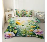 phonxia Couette Imprimée Feuilles Vertes 240x260 pour 2 Personnes 4 Saisons, Légère et Chaude, Fleurs Roses Plantes Tropicales Edredon Légère Réversible 2 Taies d'oreiller, Lavable en Machine S235