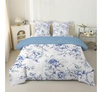 phonxia Couette Imprimée Fleurs Bleues 200x200 pour 2 Personnes Réversible - Edredon 4 Saisons Plantes Fleuries Legere Imprimée et Chaude avec 2 Taies d'oreiller, Branches Fleuries C117
