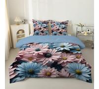 phonxia Couette Imprimée Fleurs Bleues 240x260 pour 2 Personnes Réversible - Edredon 260x240 4 Saisons Abstrait Legere Imprimée et Chaude avec 2 Taies d'oreiller, Rose C159