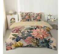 phonxia Couette Imprimée Fleurs Rouges - Couette 140x200 pour 1 Personne Réversible - Edredon 4 Saisons Médiéval Vintage Legere Imprimée et Chaude avec 2 Taies d'oreiller, Jardin Luxueux C203