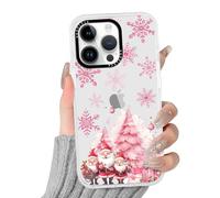 Phoona Noël Coque Étui Cover Case Housse pour iPhone 15 Plus 6.7", Beau Motif Sapin Noël Flocons Roses Aesthetic, Protection Anti-Choc Anti-Poussière Protège Objectif Transparante