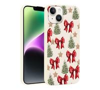 Phoona Noël Coque Étui Cover Case Housse pour iPhone 15 Plus 6.7 Pouces,Aesthetic Motif Sapin Noël Nœud Rouge Anti-Choc Anti-Poussière Protection Objectif Appareil Photo,Beige Clair