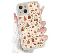Phoona Noël Coque Étui Cover pour iPhone 14 Plus 6.7" Case Housse Aesthetic Motif Antichoc,Protection Intégrale Téléphone Anti-Rayures avec Motif Sapin Maison en Kaki, Blanc Cassé