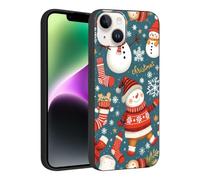 Phoona Noël Coque Étui Cover pour iPhone 15 Plus 6.7" Case Housse Aesthetic Motif Antichoc Protection Objectif Anti-Poussière,Bonhomme Neige Chaussette Festif, Fond Noir Telephone