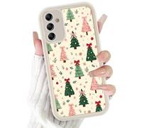 Phoona Noël Coque Étui Cover pour Samsung Galaxy A55 5G 6.5" Case Housse Antichoc Protège Objectif Anti-Poussière Anti-Rayures, Motif Sapins Vert et Rose Aesthetic, Couleur Blanc Crème