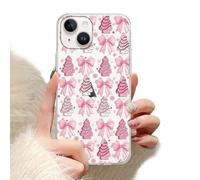 Phoona Noël Coque Étui pour iPhone 15 Plus 6.7" Cover Case Housse Anti-Choc Protection Objectif Anti-Poussière Anti-Saleté Souple,Motif Arbre Noël Rose et Nœud Papillon,Transparante