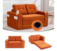 phosir Canapé modulaire en velours côtelé orange - 2 places avec fonction pouf, coussins matelassés, porte-gobelets et poches latérales, sans cadre, emballé sous vide