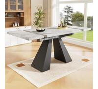 phosir Table à manger télescopique extensible 99-159 cm peu encombrante - Aspect marbre et pieds en acier au carbone - Pour bureau à domicile et salle à manger - Gris/noir