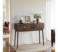 phosir Table console étroite en noyer 100 x 35 x 80 cm Table de couloir 2 | Deux tiroirs avec protection anti-chute et étagères ouvertes - Plus d'ordre à seulement 35 cm de profondeur