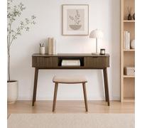 phosir Table console étroite en noyer 120 x 35 x 77,6 cm Table de couloir 2 | Deux tiroirs avec butée coulissante et étagère ouverte pour clés et courrier - 35 cm de profondeur, également utilisable