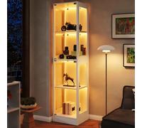 phosir Vitrine en verre à 4 étages avec éclairage LED et portes en verre, vitrine de collection pour salon, bureau, salle de jeux, blanc, avec étagères réglables, taille compacte (40 x 35 x 170 cm)