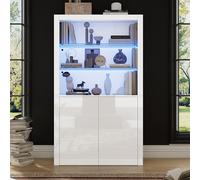 phosir Vitrine haute - 100 x 35 x 170 cm - Blanc brillant - Meuble haut avec LED et étagères en verre, armoire de rangement, meuble de canapé, vitrine de collection pour salon, capacité de charge de