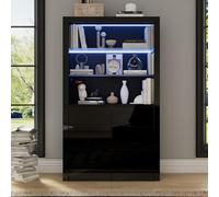 phosir Vitrine haute - 100 x 35 x 170 cm - Noir - Application LED - 2 étagères en verre, armoire de rangement et vitrine de collection pour salon, buffet de canapé, décoration moderne