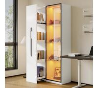 phosir Vitrine LED Noire 184 cm, Armoire Haute avec étagère Ouverte, Meuble de Rangement pour Cuisine et Salon, Buffet avec éclairage USB