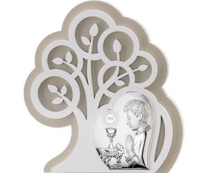 Photo de première communion, argentée, gravée, souvenir de la première communion d'un garçon | Dimensions : 14 x 15,5 cm | Référence : VL81401/1L