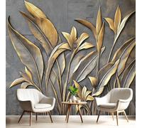 Photo d'oiseau de paradis, fleurs et feuilles, fresque murale en relief, image de plante, format XXL, gris, pour chambre ou salon moderne, 200 cm x 140 cm Affiche - Giclee - Tableau sans cadre