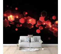 Photo murale - papier peint Papier peint mural intissé à motif géométrique lumineux rouge 3D, impression 3D, pour salon ou chambre, 400 cm x 280 cm Affiche - Bandeau mural - Tableau sans cadre