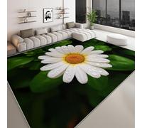 Photographie de Nature 80 x 150 cm Moderne Tapis de Salon, Moderne Botanique Feuilles Vertes Marguerite Imprimé Tapis - Moquette Antidérapant pour Salle à Manger Chambre Couloir Bureau Salle de Jeu