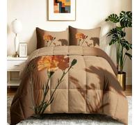 Photographie Fleurs Réversible Couette, Jaune Brun Edredon Lit Imprimée Couettes, Œillet Plantes Couettes Matelassée pour Enfants Adultes, 200 x 200 cm Couette sans Housse avec 2 Taies d'oreiller