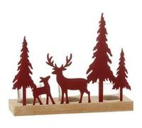 Photophore 3 Bougies "Rennes & Sapin" 25cm Rouge Rouge G