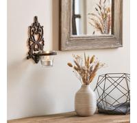 Photophore bougie bougeoir mural fonte verre marron 19x13.5cm