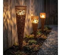 Photophore Chandelier Piquet Porte Bougies Acier Rust Verre Bigarré 3x
