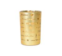 Photophore de Noël 19,2 cm - Photophore décoratif en verre avec motif de Noël, 13,2 cm de large, en or, rouge ou noir, décoration de Noël pour table, rebord de fenêtre et de l'Avent, verre pour bougie