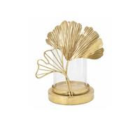 Photophore Design en Verre Feuilles 21cm Or