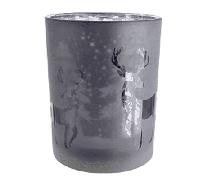 Photophore en verre cerf forêt moyen Gilde gris foncé, intérieur argent