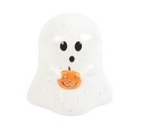 Photophore fantôme fantaisiste avec accent citrouille - Décoration d'Halloween pour ambiance - Artisanat de qualité - Décoration de table polyvalente à 11 cm de haut
