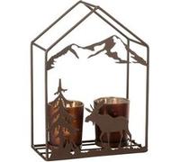 Photophore Maison en Métal "Chalet" 22cm Marron Imprimé G