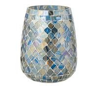 Photophore Mosaïque en Verre Marlon 16cm Bleu
