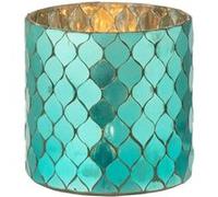 Photophore Mosaïque en Verre "Pop" 12cm Bleu Azur Imprimé G