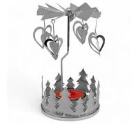 Photophore rotatif en métal - Mini pyramide - 13,5 cm - Argenté - Couronne de sapin et cœur