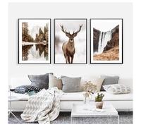Photos, Montagne Paysage Toile Mur Art Animal Cerf Photo Nature Neige Lac Arbre Scandinave Affiche Imprimer 40x60cmx3 Sans Cadre