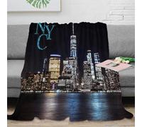 PHQAZWSXE 3D Imprimé New York Skyline Plaid de Salon Microfibre Moelleux Night Cityscape View Couverture Polaire Respirante Infroissable pour Propriétaires Locataires Couples 60x80inch(150x200cm)