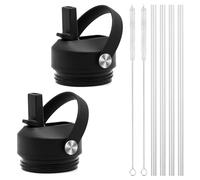 PHULWEL Couvercle à paille pour bouteille d'eau à large goulot - Couvercle de rechange avec pailles pour bouteille d'eau Hydroflask - Noir