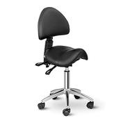Physa Siège Selle de cheval avec Dossier 90-120°, 55-69 cm, 150 Kg, Pivotant, roulettes, Noir Assis Debout Ergonomique Tabouret de travail pour salon, spa, massage