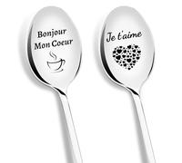 PIAKAZIQA Cadeau Couple 2 Cuillère à Glace avec Bonjour Mon Coeur Je t'aime | Cadeau Anniversaire Couple Cadeau Noel,Cadeau Amoureux pour Copine, Romantique Anniversaire Cadeaux pour Mr Mrs Petit Ami