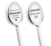 PIAKAZIQA Cadeaux pour mes sœurs - Lot de 2 cuillères à café avec gravure | Cuillère avec gravure « Glück ist eine Schwester wie dich zu haben und Lieblings Schwester Freundschaft Geschenke für Frauen
