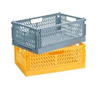 PIANKEKE 2 Pcs Caisse Pliable Plastiques, Cagette Plastique Pliables, Casier de Rangement Plastique Empilable, Panier de Courses Pliable pour bureau, cuisine, placards30,5 x 20 x 11,5 cm, jaune/bleu