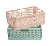 PIANKEKE 2 Pcs Caisse Pliable Plastiques, Cagette Plastique Pliables, Casier de Rangement Plastique Empilable, Panier de Courses Pliable pour bureau, cuisine, placards30,5 x 20 x 11,5 cm, vert/beige