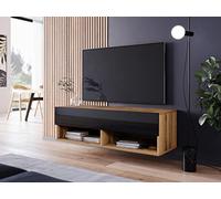 PIASKI Meuble TV 100 cm LOWBOARD A, éclairage LED en option, meuble TV, petit meuble TV, différentes couleurs (Wotan/Noir Luminosité avec LED)