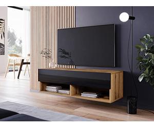 PIASKI Meuble TV 100 cm Lowboard A, Éclairage LED en Option, Petit Meuble TV, Différentes Couleurs (Wotan/Noir Brillant)